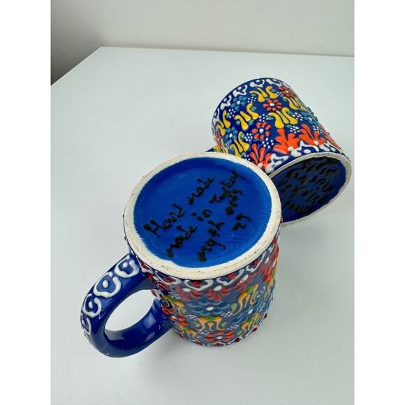 Myth Arts Dark Blue Cup Ceramic Floral Hand Crafted Made in Turkey Coffee Mug - Picture 8 of 10
